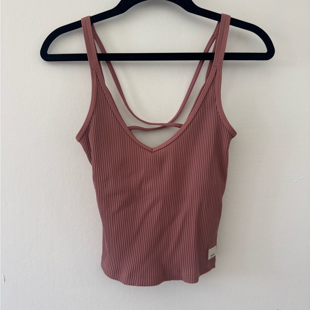 Vuori Ribbed Strappy V-Neck Tank Top - Dusty Rose